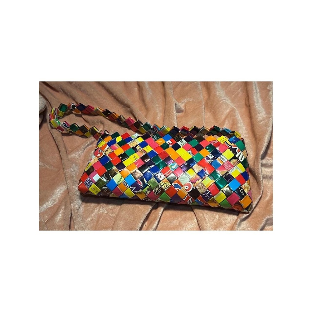 Colorful Woven Candy Wrapper Wristlet Bag - Picture 2 of 3